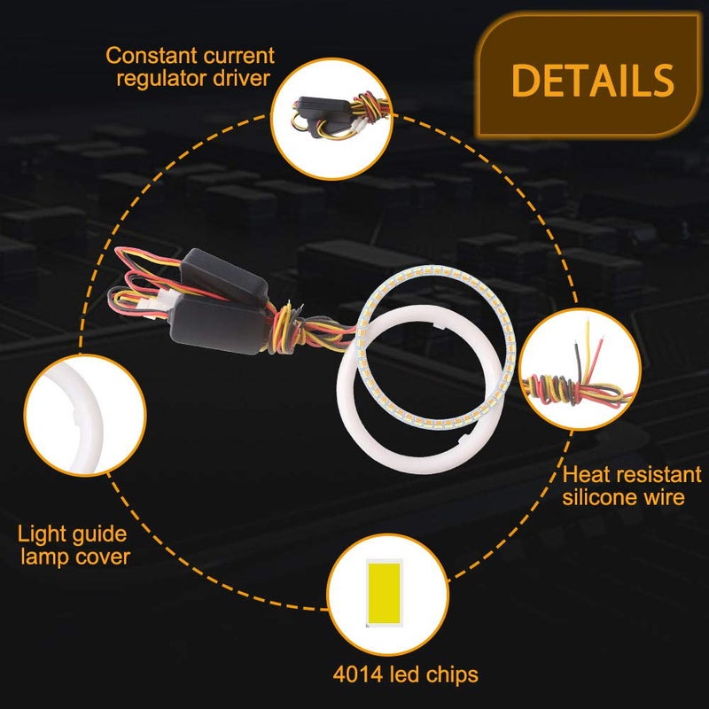 Qasim 1-Pair 90MM White+Amber Switchback 108SMD 4014 LED Halo Ring Angel Eyes Led DRL Fog Light Turn Signal Lamps 12V - Image 4